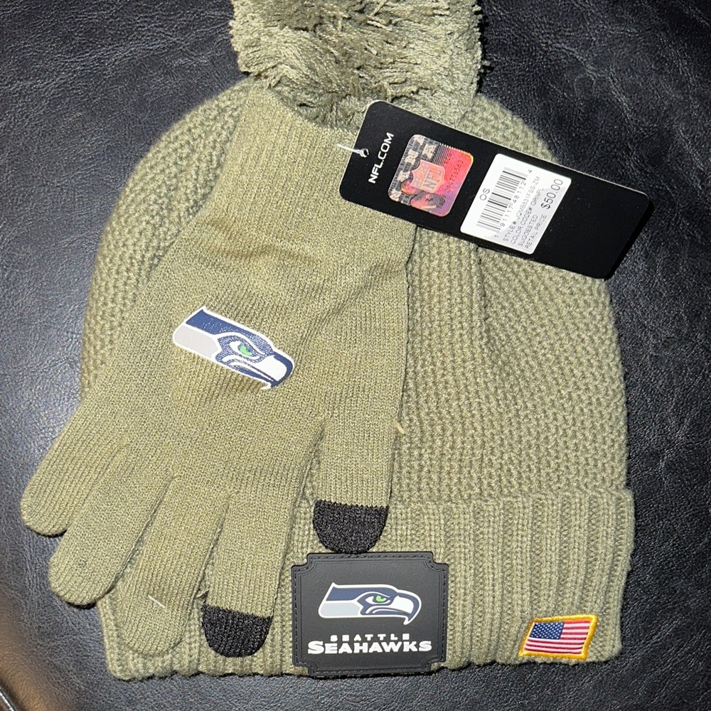 NFL Seattle Seahawks Olive Knit Beanie and Gloves